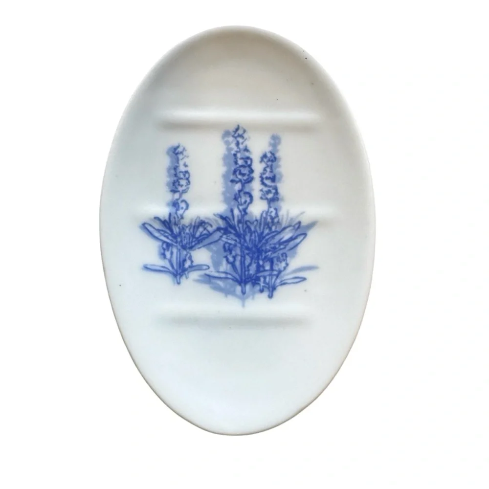 Vintage Oval White and Blue Floral Soap Dish